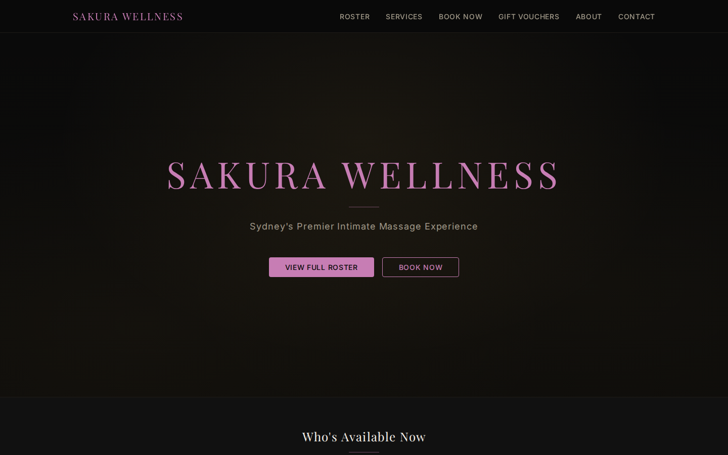Sakura Wellness demo homepage — mauve accent, massage-focused layout